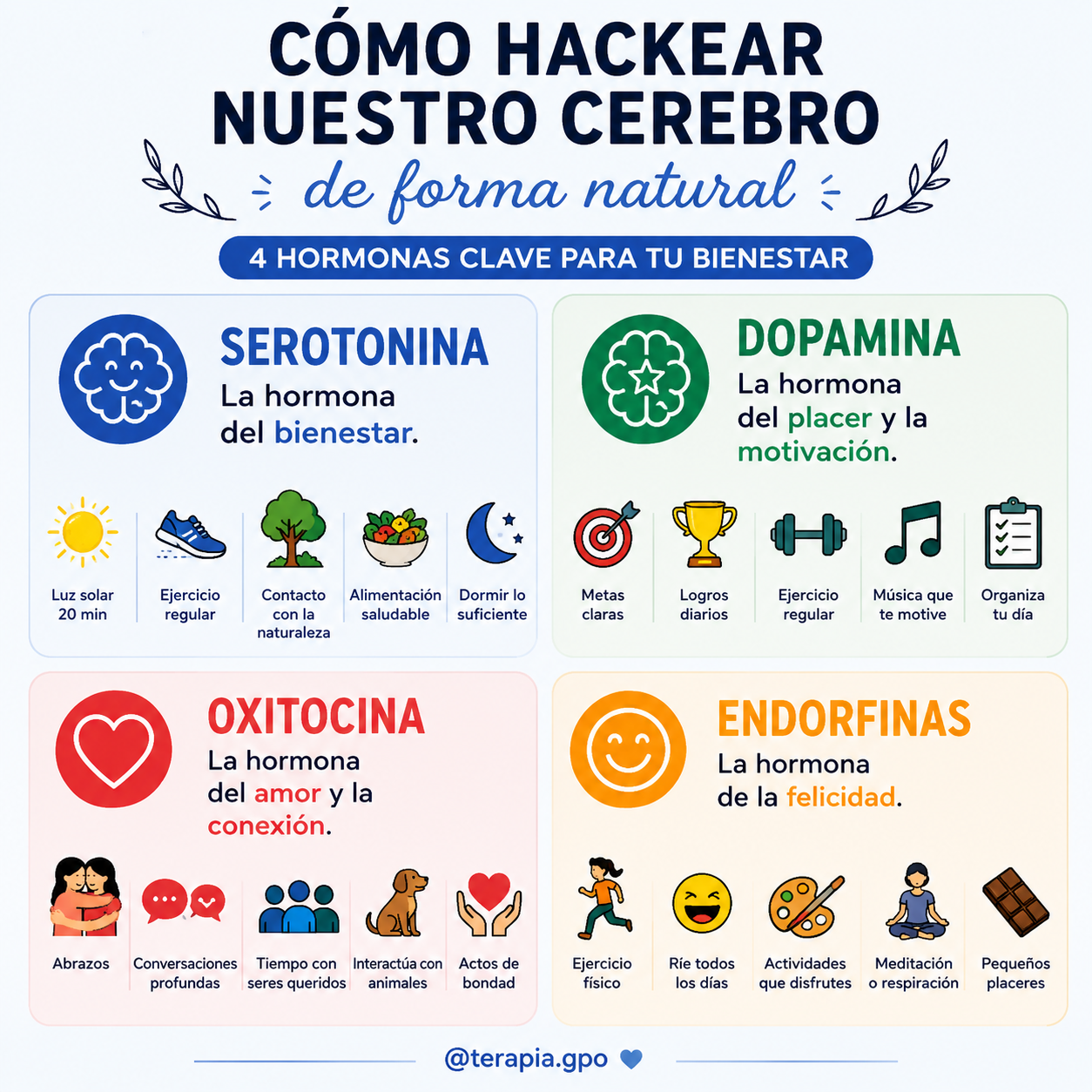 Hormonas del bienestar Serotonina dopamina oxitocina endorfina